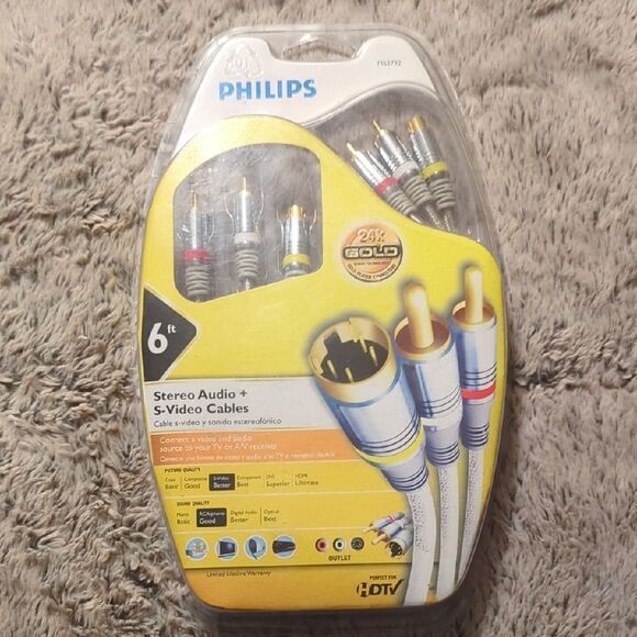 Philips Component Cables SWV3903/17 6 Foot 24K Gold Plated New Sealed - Picture 1 of 5